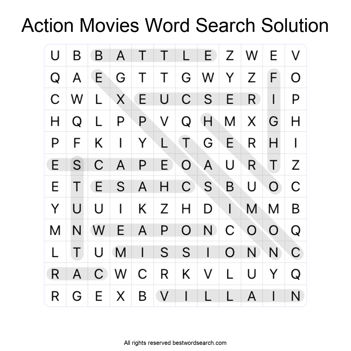 Movies and TV Shows word search puzzles