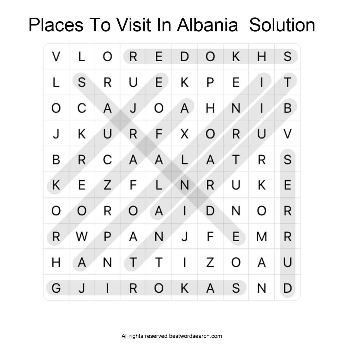 Places to visit word search puzzles