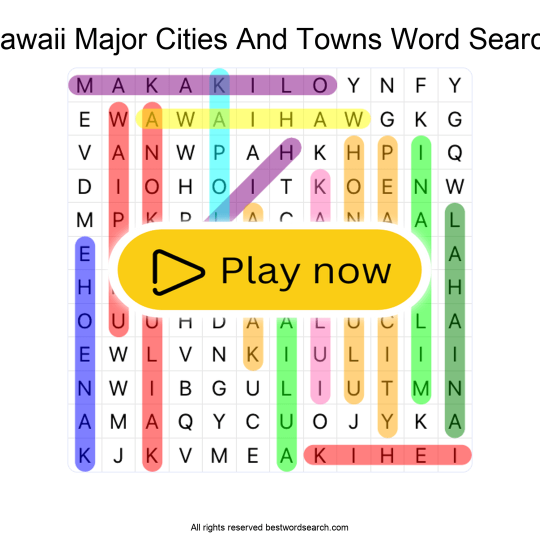 Hawaii Major Cities and Towns puzzle